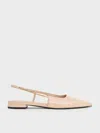Charles & Keith - Chain-strap Pointed-toe Slingback Flats In Nude