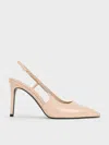 Charles & Keith - Chain-strap Pointed-toe Slingback Pumps In Nude