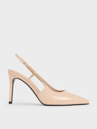 Charles & Keith - Chain-strap Pointed-toe Slingback Pumps In Nude