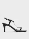 Charles & Keith - Chain-strap Square-toe Heeled Sandals In Black