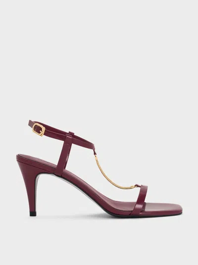Charles & Keith - Chain-strap Square-toe Heeled Sandals In Burgundy