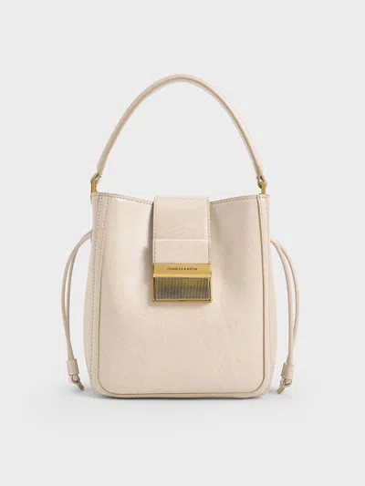 Charles & Keith - Charlot Elongated Bucket Bag In Oat