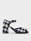 Charles & Keith - Checkered Block-heel Ankle-strap D'orsay Pumps In Dark Blue