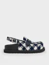 Charles & Keith - Checkered Slingback Penny Loafers In Dark Blue