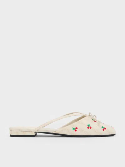 Charles & Keith - Cherry-print Pearl-accent Bow Flat Mules In Multi