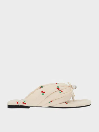 Charles & Keith - Cherry-print Pearl-accent Square-toe Sandals In Multi