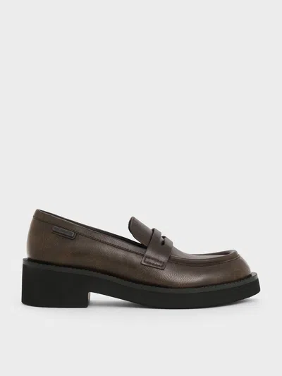 Charles & Keith - Chunky-sole Penny Loafers In Brown