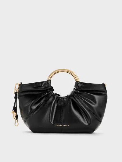 Charles & Keith - Ciara Ruched Metal Top Handle Bag In Black