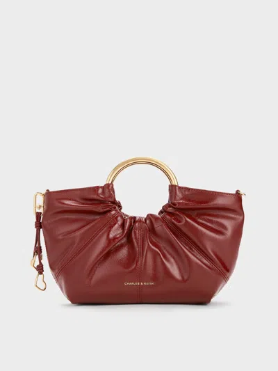 Charles & Keith - Ciara Ruched Metal Top Handle Bag In Burgundy