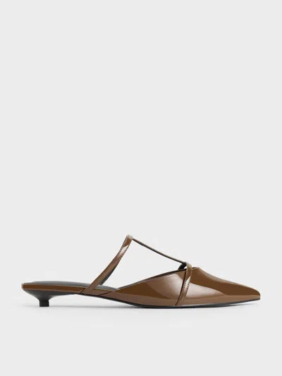 Charles & Keith - Clara T-bar Pointed-toe Mules In Brown