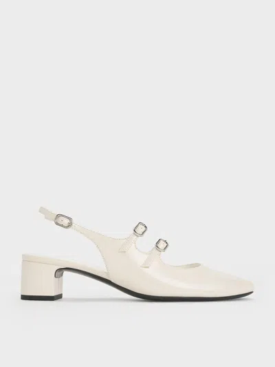 Charles & Keith Double-strap Slingback Mary Jane Pumps In Chalk