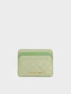 Charles & Keith - Cleo Two-tone Quilted Card Holder In Matcha Green