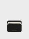 Charles & Keith - Cleo Two-tone Quilted Card Holder In Midnight Black