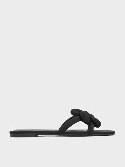 Charles & Keith - Clover-knot Slide Sandals In Black Textured