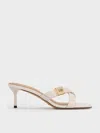 Charles & Keith - Cody Leather Crossover-strap Heeled Sandals In Gray