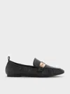 Charles & Keith - Cody Leather Metallic-buckle Ruched Loafers In Black