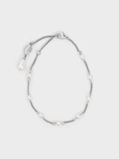 Charles & Keith - Corrine Pearl Bracelet In Silver