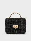 Charles & Keith - Cressida Tweed Quilted Top Handle Bag