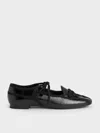 Charles & Keith - Crinkle-effect Lace-up Bow Ballet Flats In Black