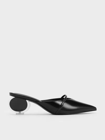 Charles & Keith - Crinkle-effect Sculptural-heel Pointed-toe Mules In Black