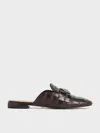 Charles & Keith - Croc-effect Leather Metallic-accent Loafer Mules In Dark Brown