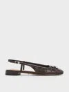 Charles & Keith - Croc-effect Leather Metallic-accent Slingback Flats In Dark Brown