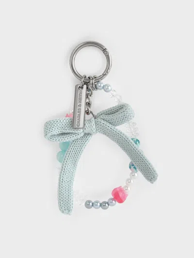 Charles & Keith - Crochet Bow Beaded Charm In Sea Salt Blue