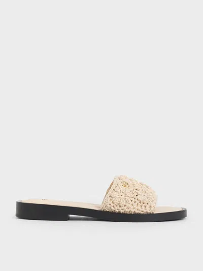 Charles & Keith - Crochet Floral Slide Sandals In Chalk