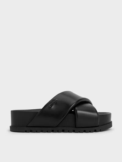 Charles & Keith - Crossover-strap Flatform Sandals In Black