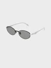Charles & Keith - Crystal-accent Oval Sunglasses In Noir