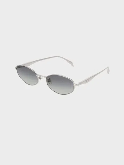 Charles & Keith - Crystal-accent Oval Sunglasses In Silver