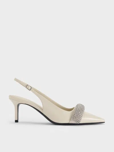 Charles & Keith - Crystal-embellished Pointed-toe Slingback Pumps