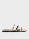 Charles & Keith - Crystal-embellished Triple-strap Sandals In Nude