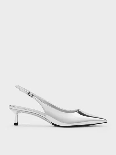 Charles & Keith Metallic Pointed-toe Slingback Pumps In Silver