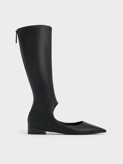 Charles & Keith - Robbie Cut-out Pointed-toe Knee-high Boots In Black