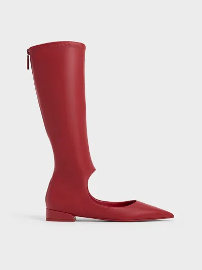Charles & Keith - Robbie Cut-out Pointed-toe Knee-high Boots In Red