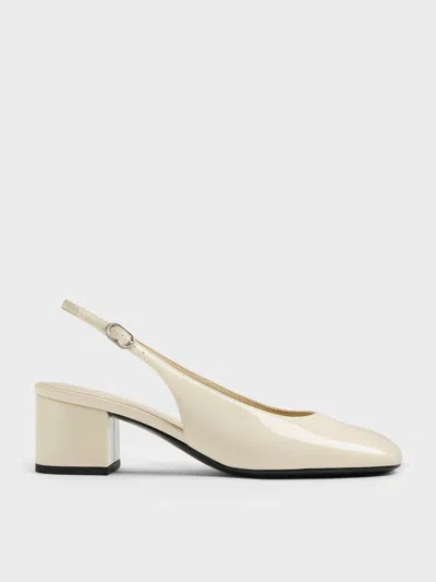 Charles & Keith - Danni Patent Slingback Pumps In Gray