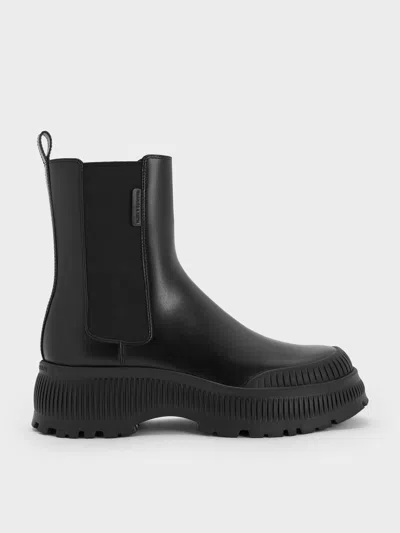 Charles & Keith - Darra Ridged-sole Chelsea Boots In Black