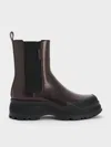 Charles & Keith - Darra Ridged-sole Chelsea Boots In Burgundy
