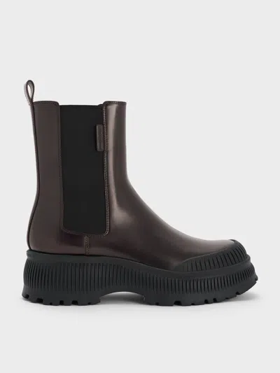 Charles & Keith - Darra Ridged-sole Chelsea Boots In Burgundy