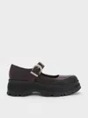 Charles & Keith - Darra Ridged-sole Platform Mary Janes In Burgundy