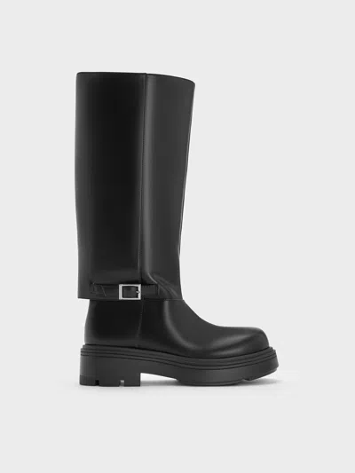 Charles & Keith - Davis Buckled Fold-over Boots In Black