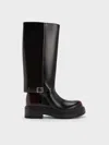 Charles & Keith - Davis Buckled Fold-over Boots In Burgundy