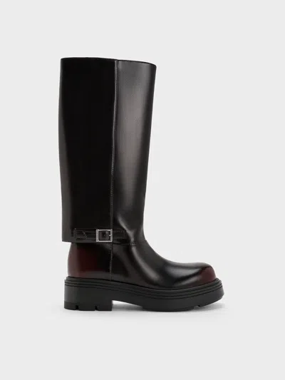 Charles & Keith - Davis Buckled Fold-over Boots In Burgundy