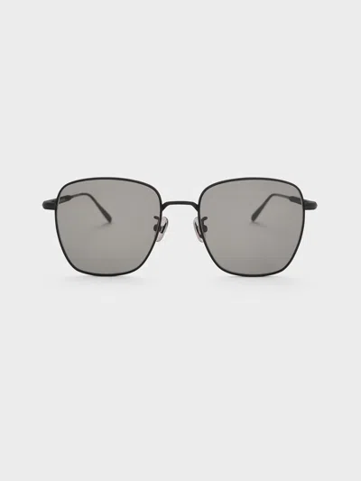 Charles & Keith - Delta Metallic-rim Square Sunglasses In Black
