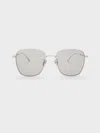 Charles & Keith - Delta Metallic-rim Square Sunglasses In Silver