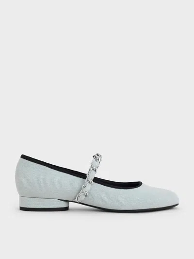 Charles & Keith - Denim Braided-strap Mary Janes In Light Blue