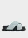 Charles & Keith - Denim Crossover-strap Flatform Sandals In Light Blue