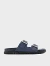 Charles & Keith - Denim Gem-buckle Double-strap Sandals In Denim Blue