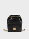 Charles & Keith - Donna Crinkle-effect Backpack In Black